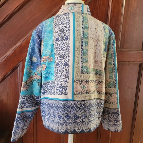 Coldwater Creek XL Silk & Ramie Patchwork Button-Up Jacket - Picture 3 of 6
